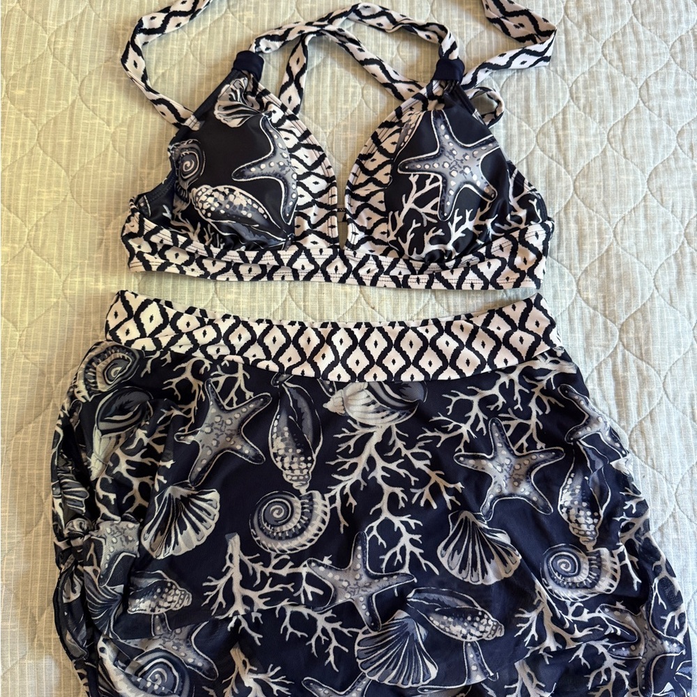 Navy and White Sea Life Bikini Set